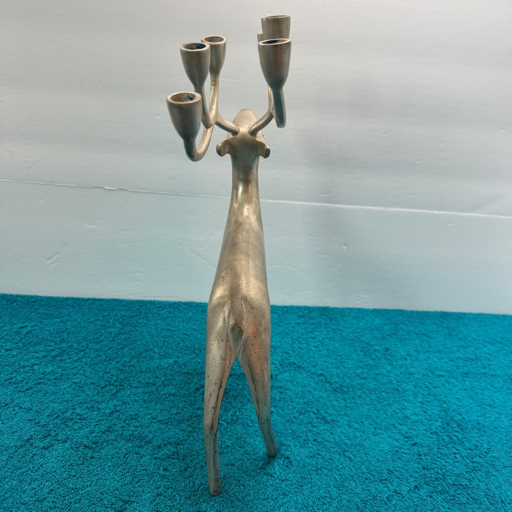 Vintage Silver Metal Reindeer Candelabra 6 Antler Taper Candle Holder Blue Eyes - Picture 6 of 12